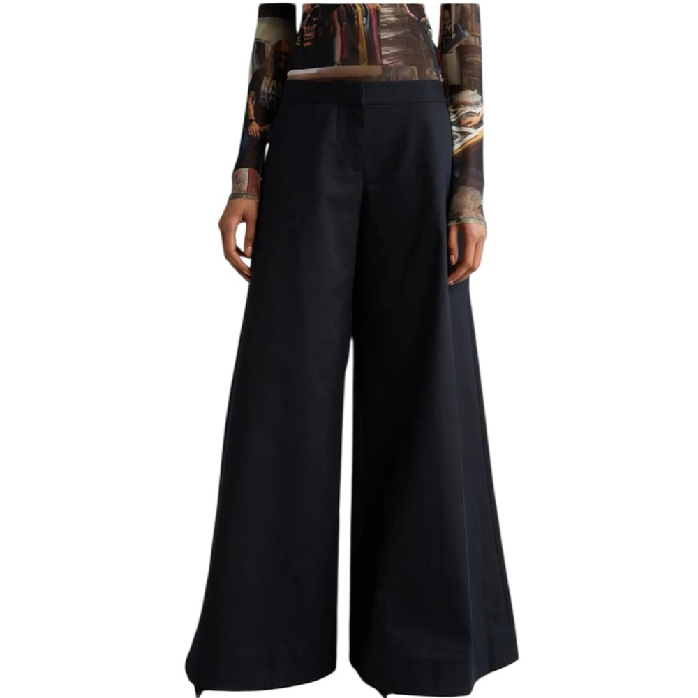 NWT Puppets and Puppets Sz 12 Rave Wide Leg Premium Cotton Chino Trousers Black